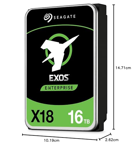 Seagate Exos X18, 16TB, Enterprise Internal Hard Drive HDD, CMR 3.5'', Hyperscale SATA 6Gb/s 7200RPM 512e 4Kn Fast Format Low Latency with Enhanced Cache Part Number (ST16000NM000J)