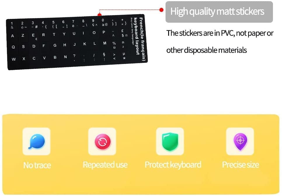 Autocollants Clavier en Français de Lettres de Clavier Français Ordinateur Portable, 6Pcs