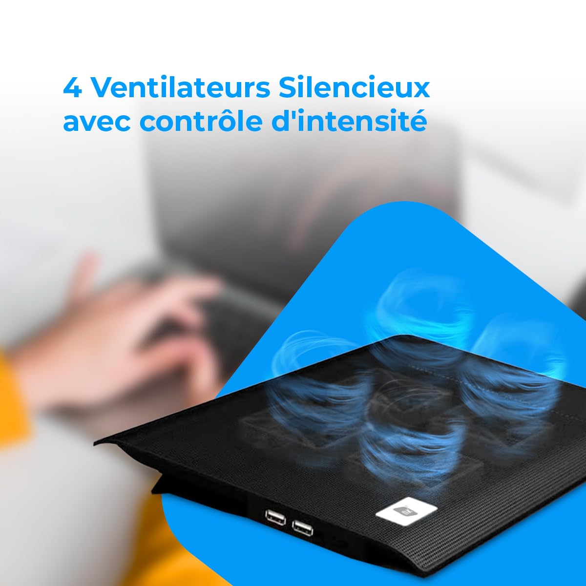NK Base de Refroidissement Portable – Ventilateur Ordinateur Portable de 12 à 17" avec Support réglable 5 hauteurs, 2 Ventilateurs Silencieux, 2 Ports USB, Refroidissement Rapide, lumière LED Bleue