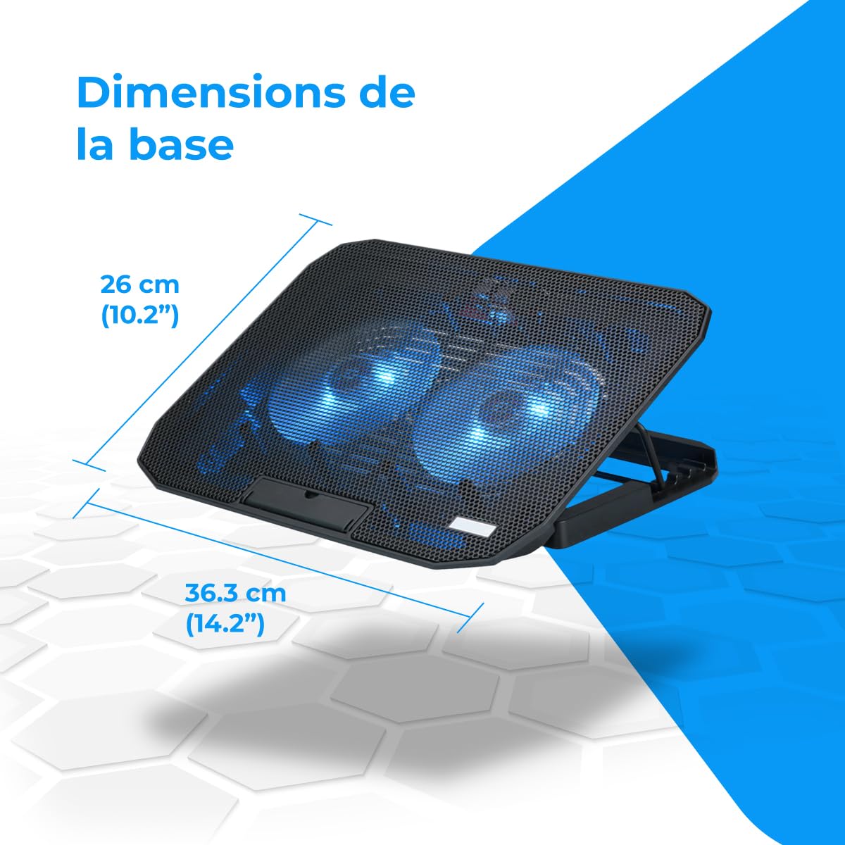 NK Base de Refroidissement Portable – Ventilateur Ordinateur Portable de 12 à 17" avec Support réglable 5 hauteurs, 2 Ventilateurs Silencieux, 2 Ports USB, Refroidissement Rapide, lumière LED Bleue