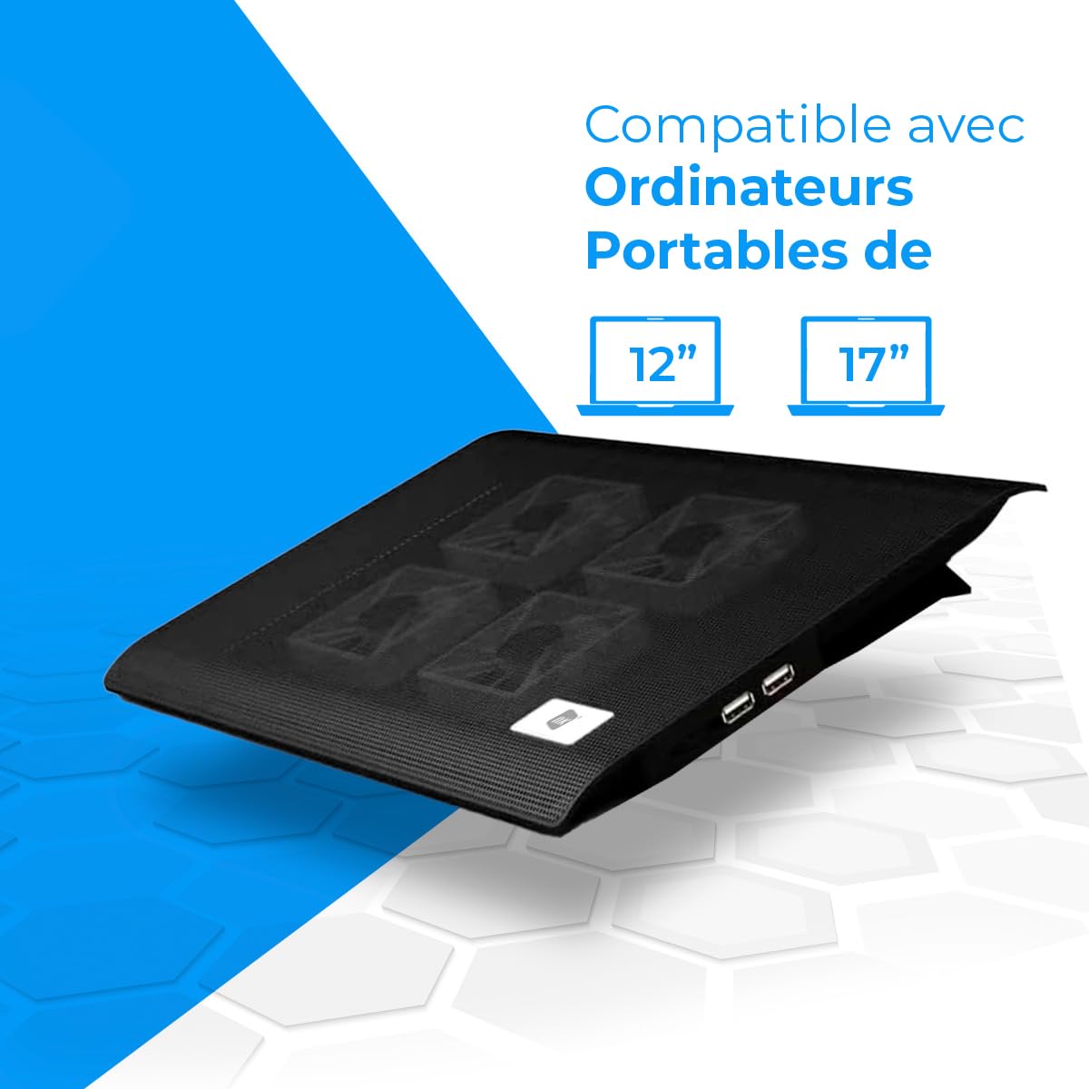 NK Base de Refroidissement Portable – Ventilateur Ordinateur Portable de 12 à 17" avec Support réglable 5 hauteurs, 2 Ventilateurs Silencieux, 2 Ports USB, Refroidissement Rapide, lumière LED Bleue
