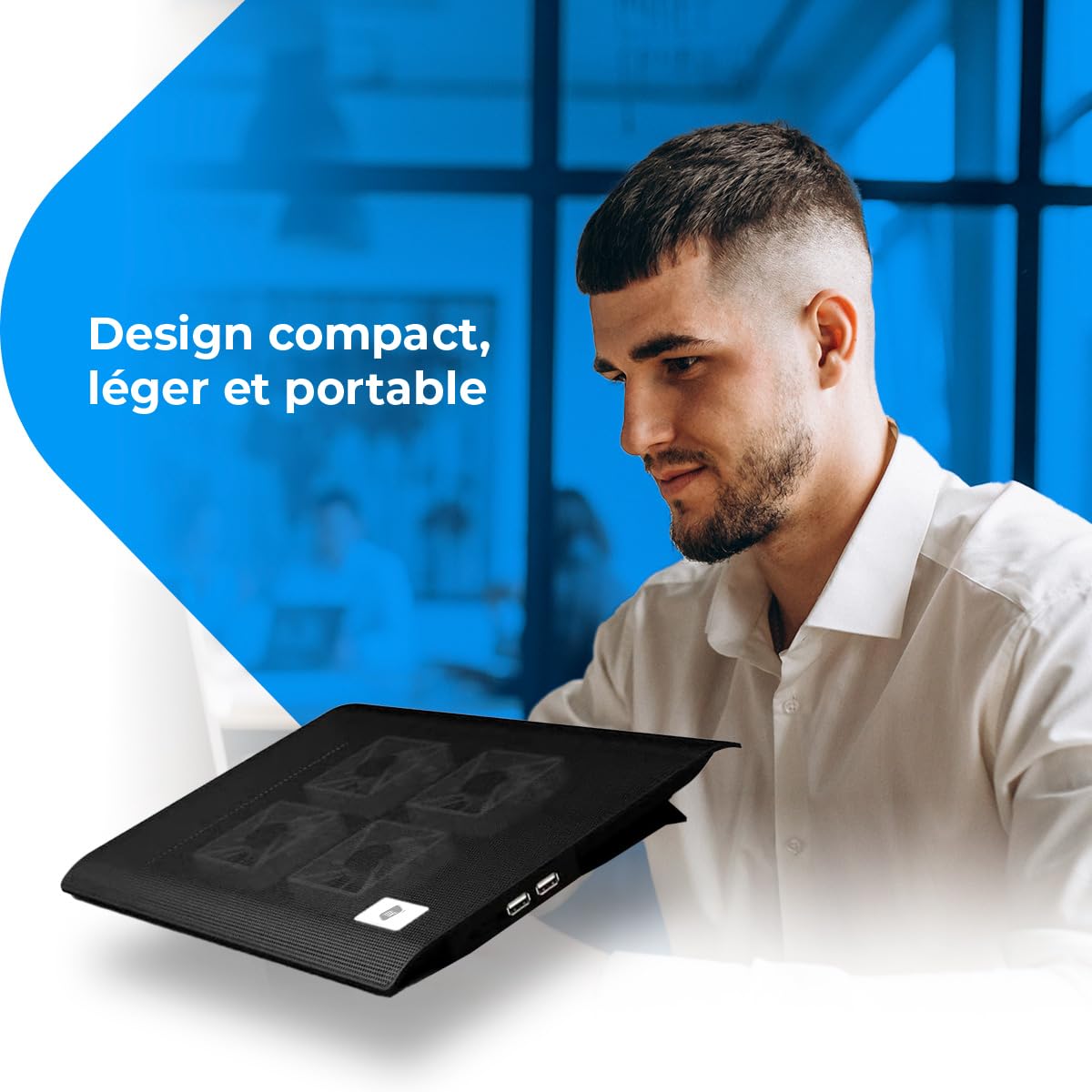 NK Base de Refroidissement Portable – Ventilateur Ordinateur Portable de 12 à 17" avec Support réglable 5 hauteurs, 2 Ventilateurs Silencieux, 2 Ports USB, Refroidissement Rapide, lumière LED Bleue