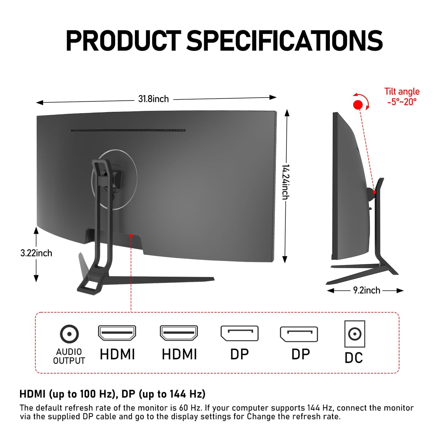 Gawfolk Curved Monitor 32 Pouces 75Hz, 1500R Gaming PC Screen QHD (2560 x 1440p), écran d'ordinateur sans Cadre avec FreeSync et Eye Care Technologie, supporte VESA