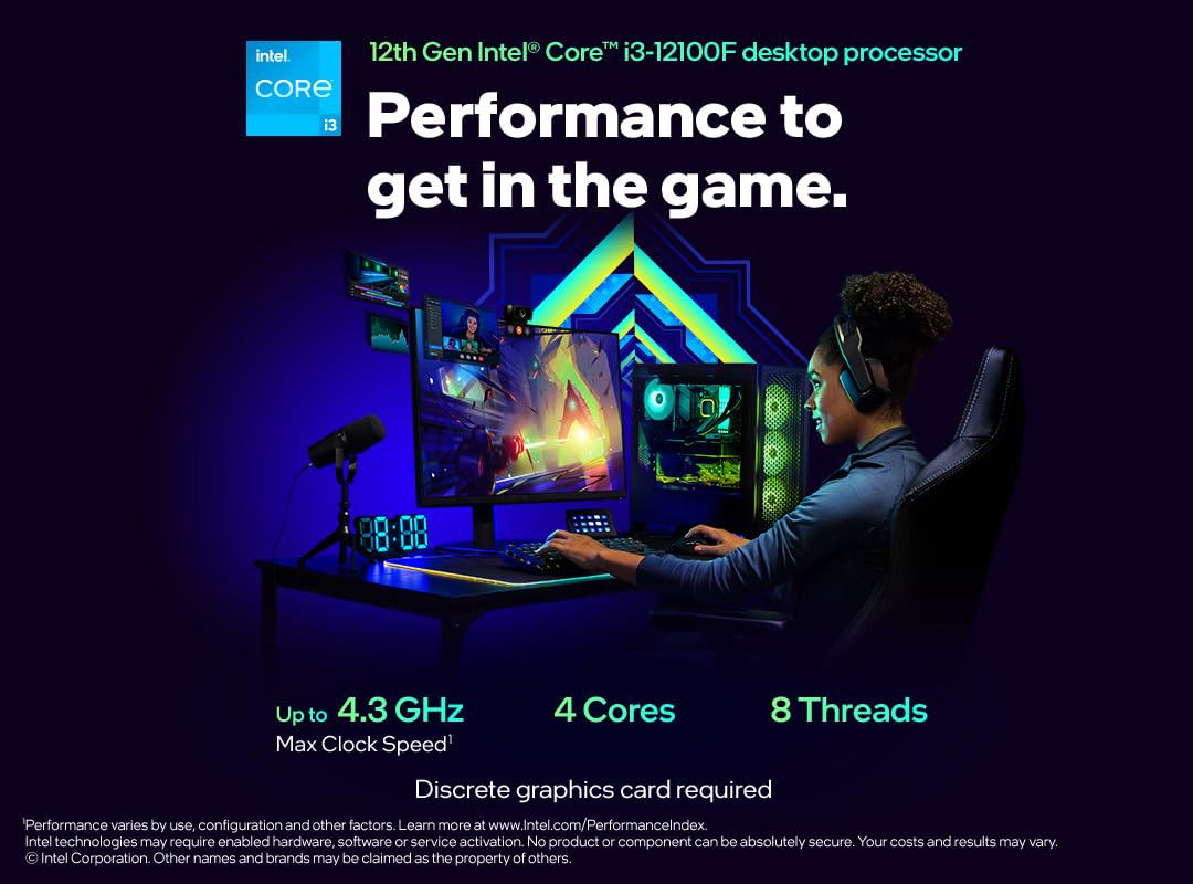 Intel® Core™ i3-12100F, procesador de escritorio, 12 MB de caché, hasta 4,30 GHz