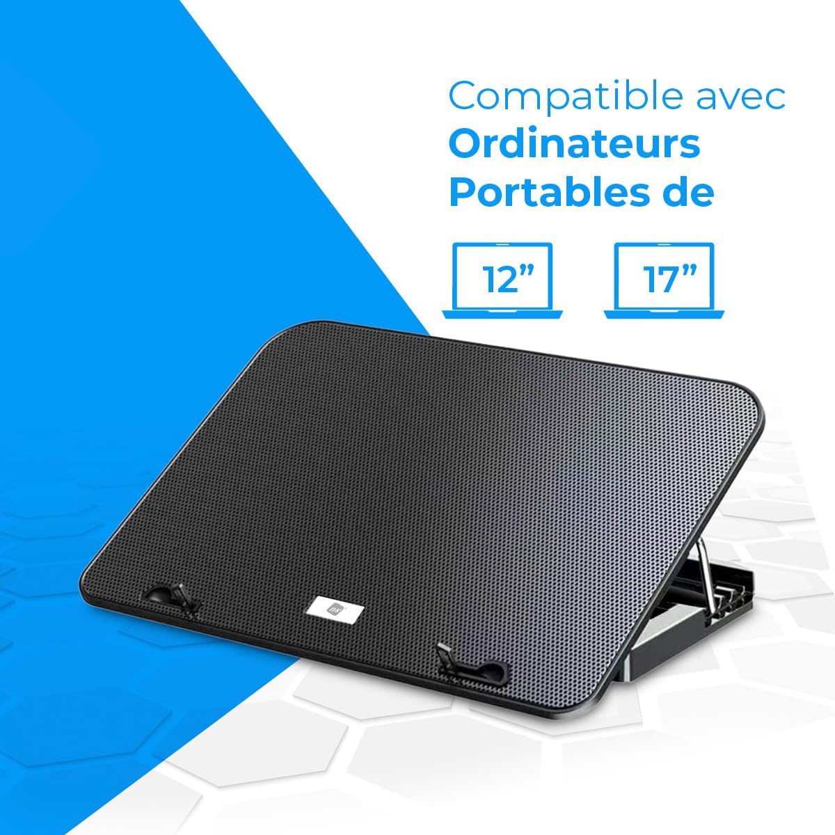 NK Base de Refroidissement Portable – Ventilateur Ordinateur Portable de 12 à 17" avec Support réglable 5 hauteurs, 2 Ventilateurs Silencieux, 2 Ports USB, Refroidissement Rapide, lumière LED Bleue