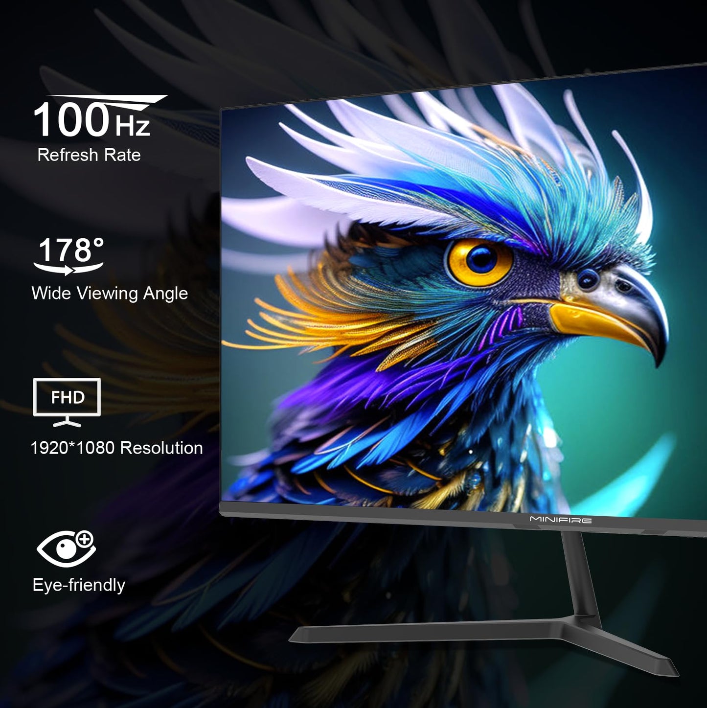 Monitor de PC Minifire de 24 pulgadas y 100 Hz, IPS, pantalla de PC FHD 1080P, altavoces incorporados