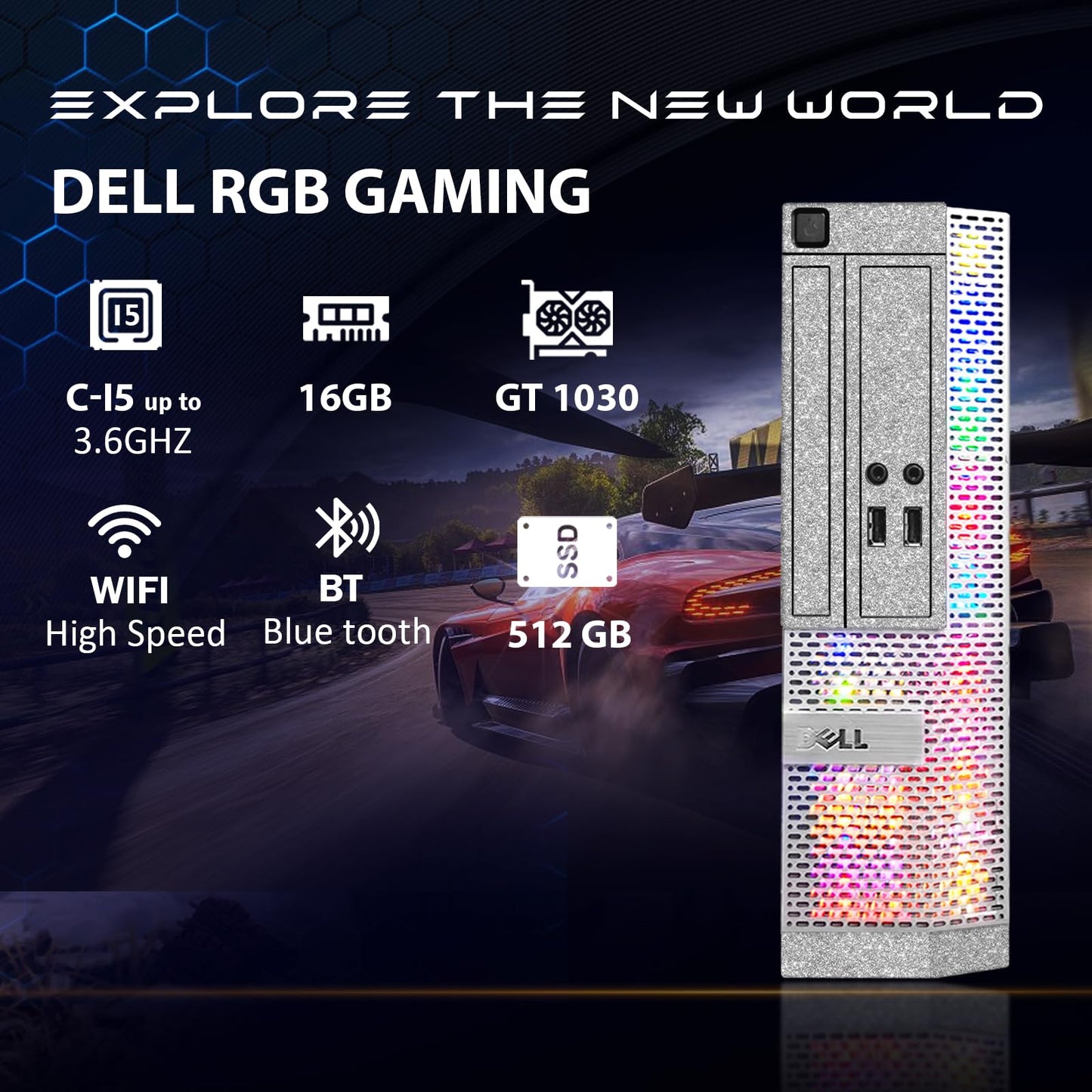 Dell PC Gamer Fixe,Ordinateur Gaming,Quad Core I5 jusqu'à 3.6GHz, GeForce GTX 1030 2Go GDDR5, RAM 16Go, SSD 512Go, WiFi 600 M, Bluetooth 5.0, W10P64 (Reconditionné)