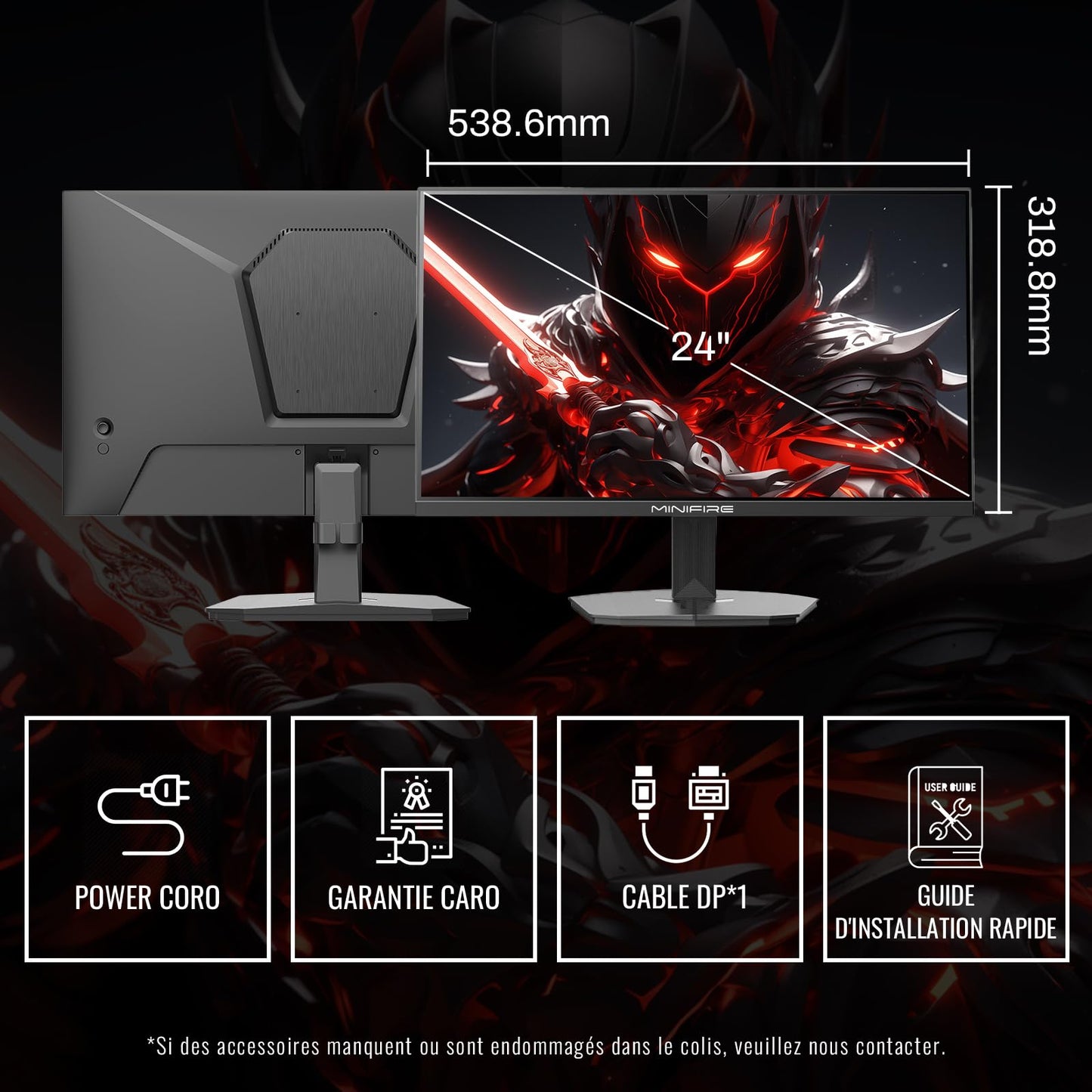 Minifire Écran PC Gaming 22 Pouces FHD (1920 x 1080), IPS, 75Hz, VGA et HDMI