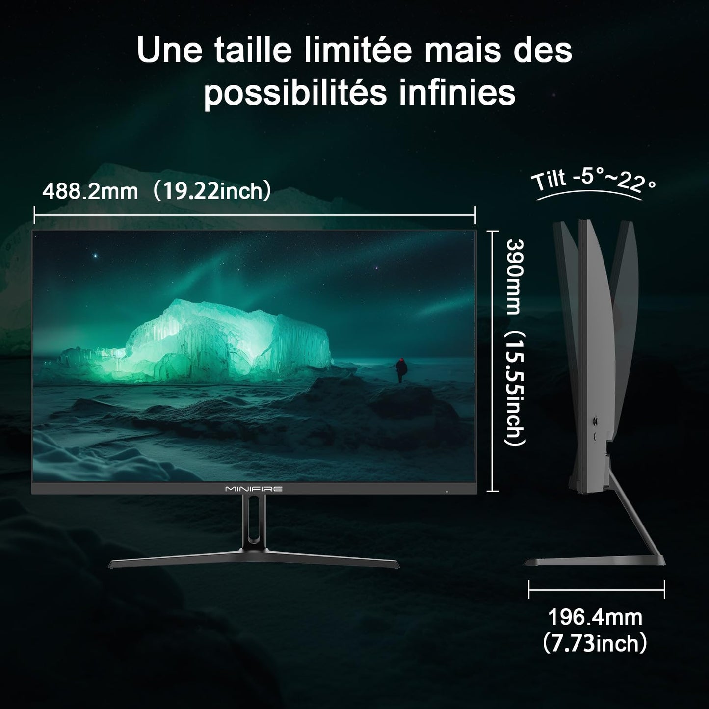 Minifire Écran PC Gaming 22 Pouces FHD (1920 x 1080), IPS, 75Hz, VGA et HDMI