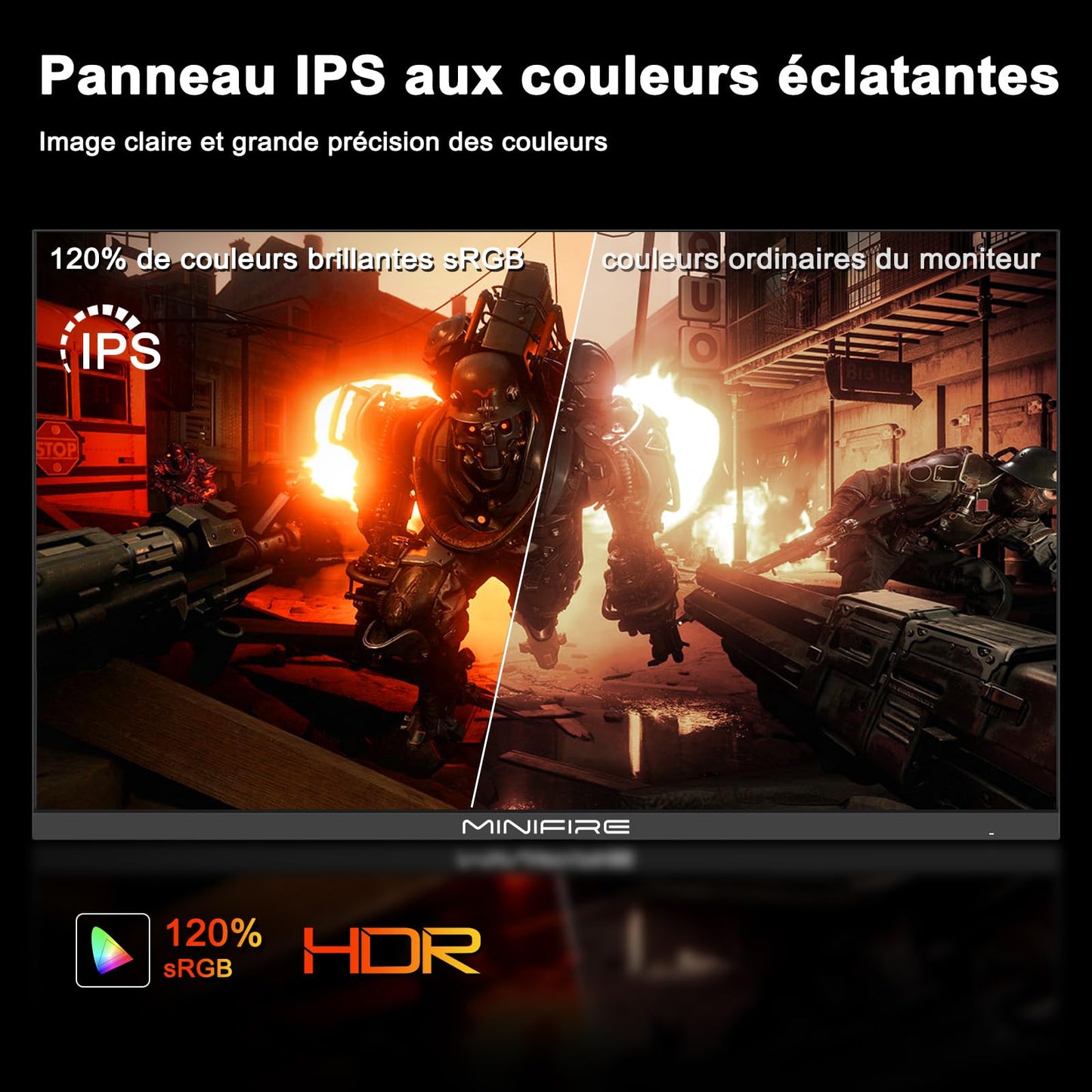 Minifire Écran PC Gaming 22 Pouces FHD (1920 x 1080), IPS, 75Hz, VGA et HDMI