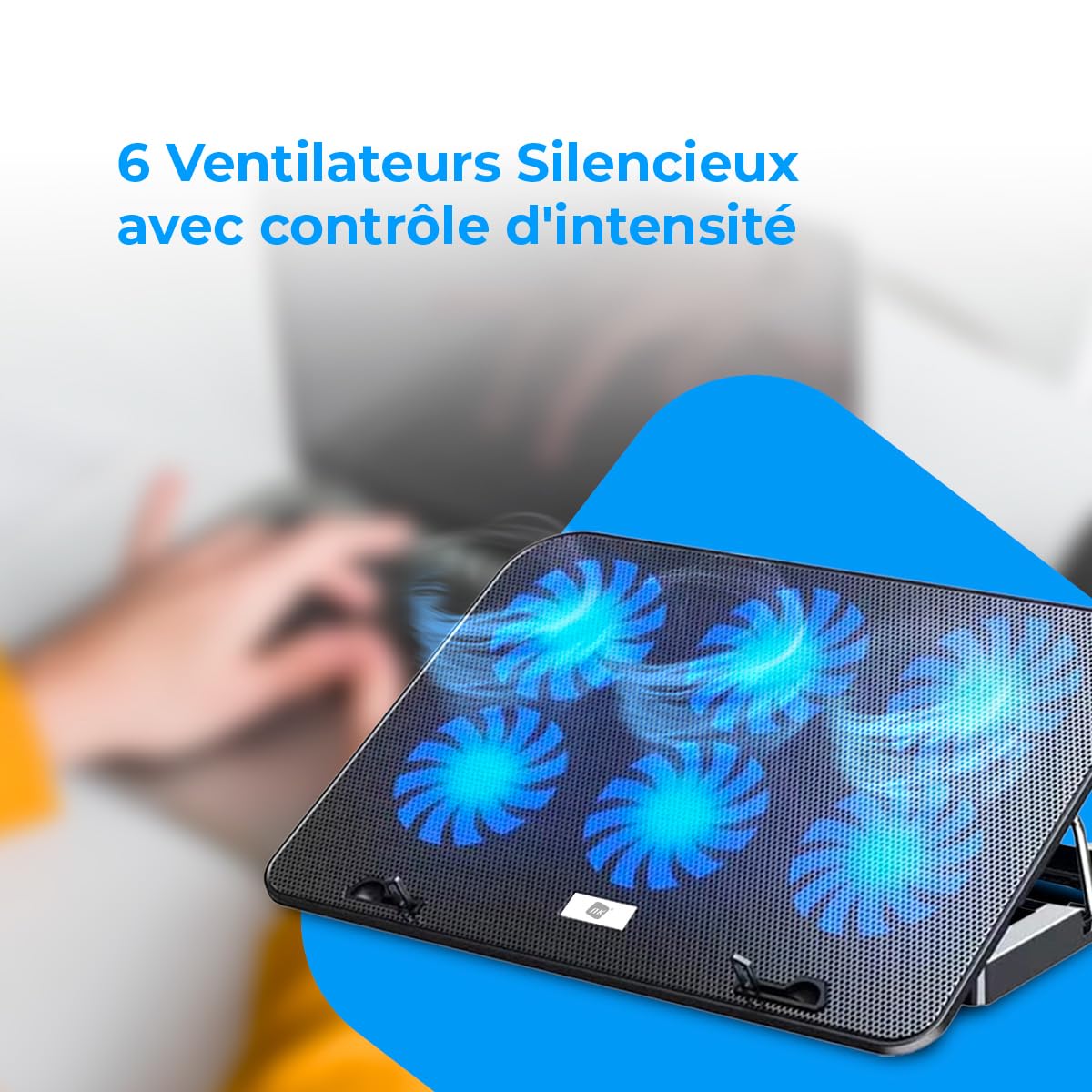 NK Base de Refroidissement Portable – Ventilateur Ordinateur Portable de 12 à 17" avec Support réglable 5 hauteurs, 2 Ventilateurs Silencieux, 2 Ports USB, Refroidissement Rapide, lumière LED Bleue