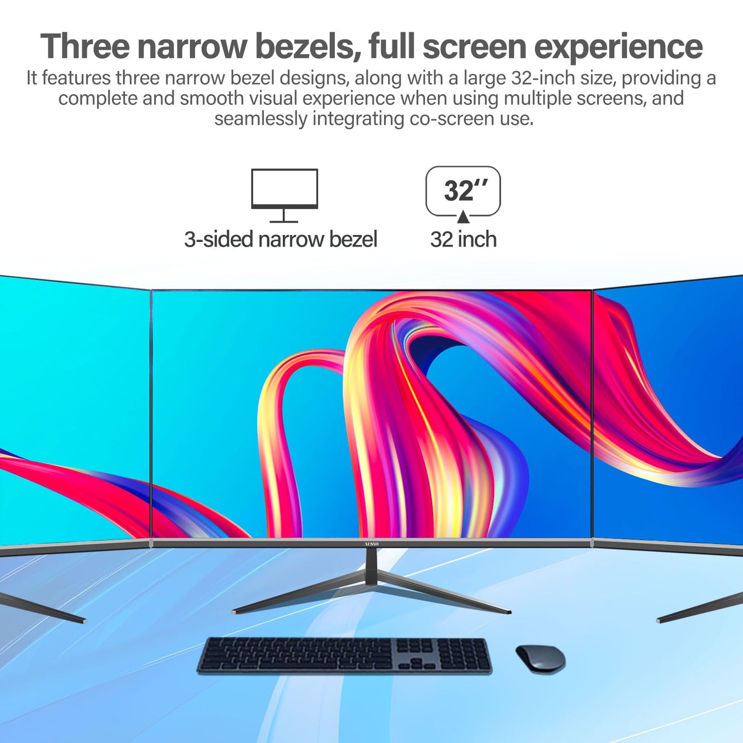 Gawfolk Curved Monitor 32 Pouces 75Hz, 1500R Gaming PC Screen QHD (2560 x 1440p), écran d'ordinateur sans Cadre avec FreeSync et Eye Care Technologie, supporte VESA