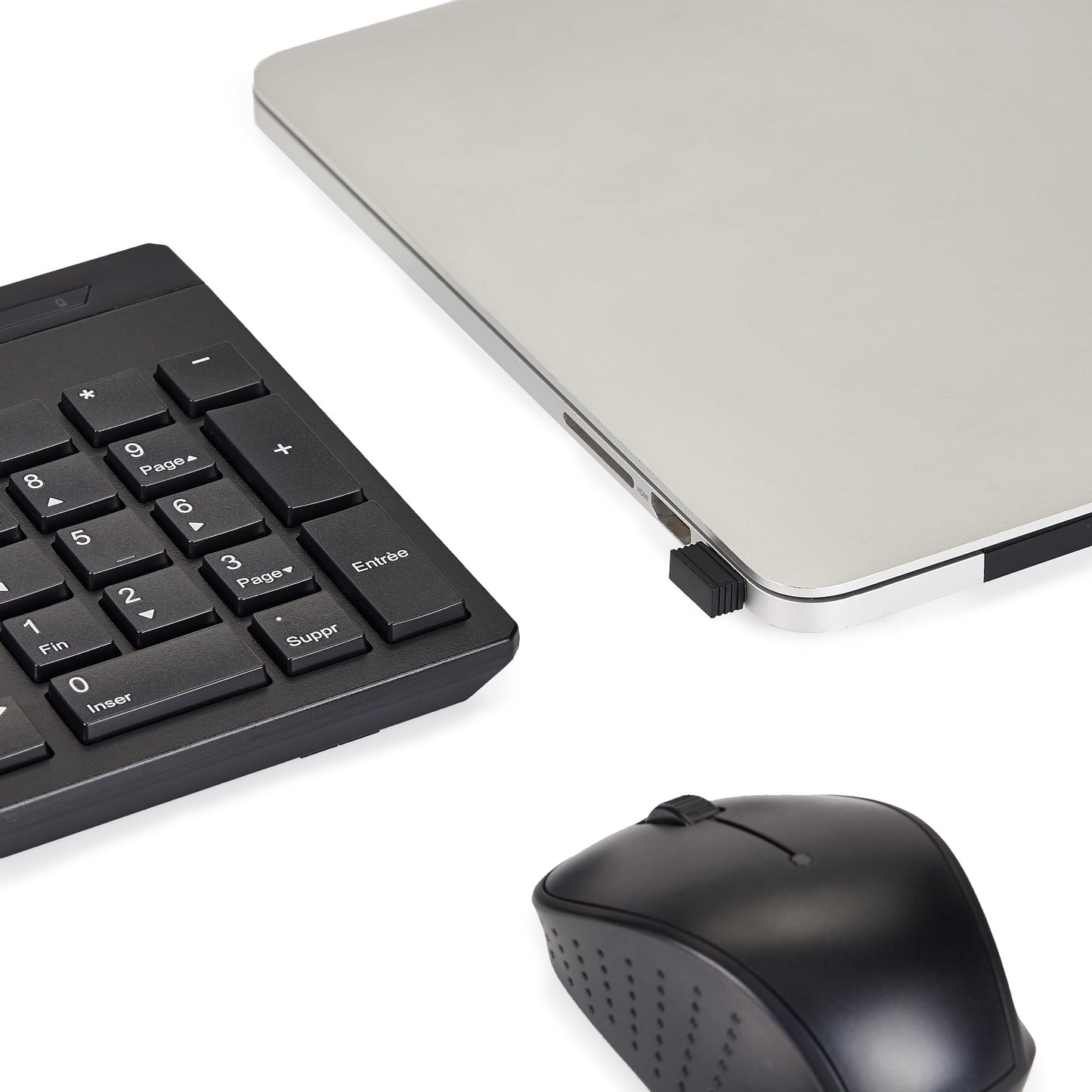 Combinación de teclado y mouse inalámbricos, receptor USB de 2,4 GHz, diseño FR, negro