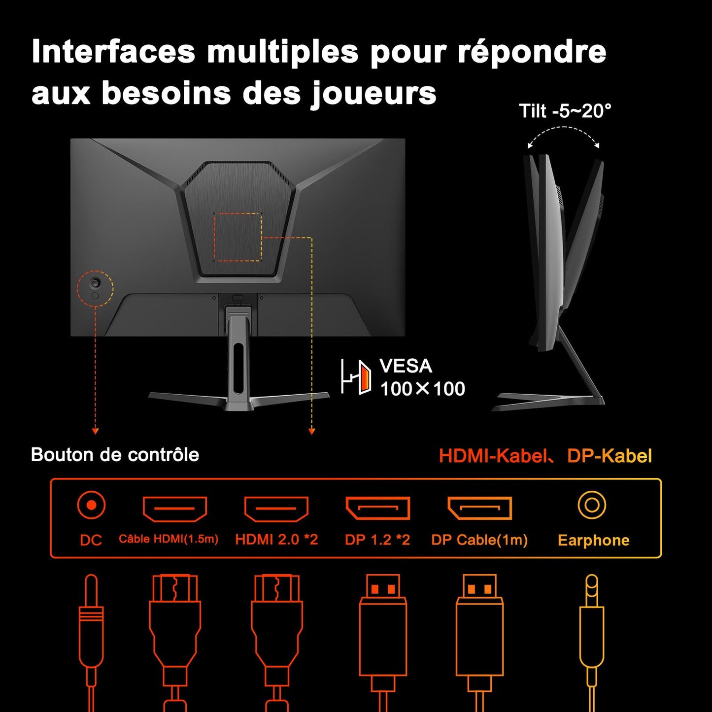 Minifire Écran PC Gaming 22 Pouces FHD (1920 x 1080), IPS, 75Hz, VGA et HDMI