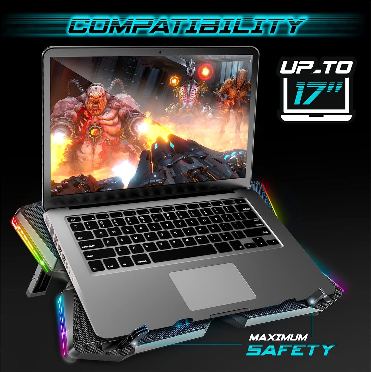 Spirit Of Gamer, 10" to 17" Laptop Cooler, 4 Quiet Fans, Compatible with PS5, PS4, Xbox & PC, RGB Backlit Cooling Pad, Ventilated Laptop Stand