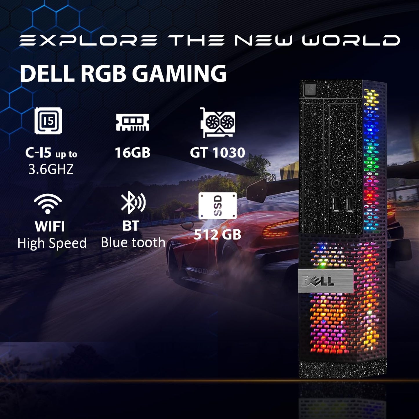 Dell PC Gamer Fixe,Ordinateur Gaming,Quad Core I5 jusqu'à 3.6GHz, GeForce GTX 1030 2Go GDDR5, RAM 16Go, SSD 512Go, WiFi 600 M, Bluetooth 5.0, W10P64 (Reconditionné)