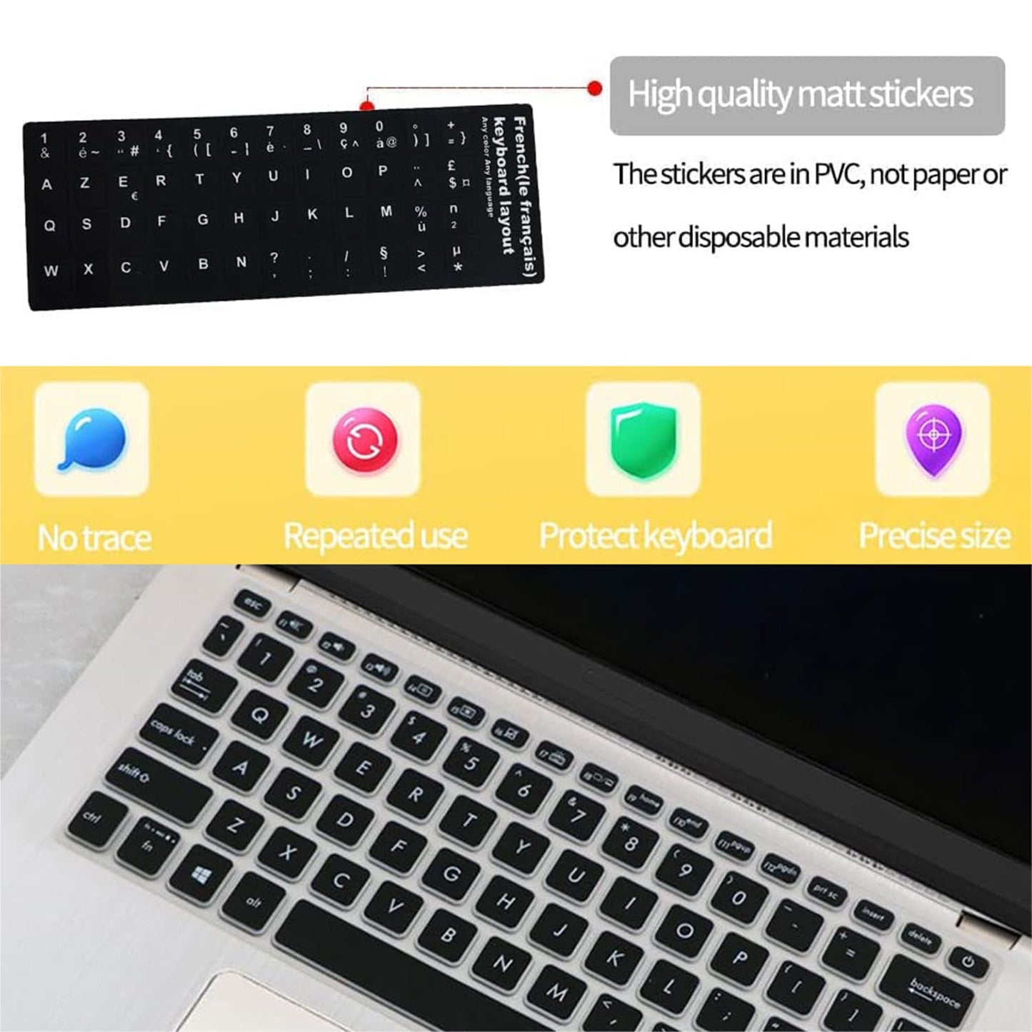 Autocollants Clavier en Français de Lettres de Clavier Français Ordinateur Portable, 6Pcs