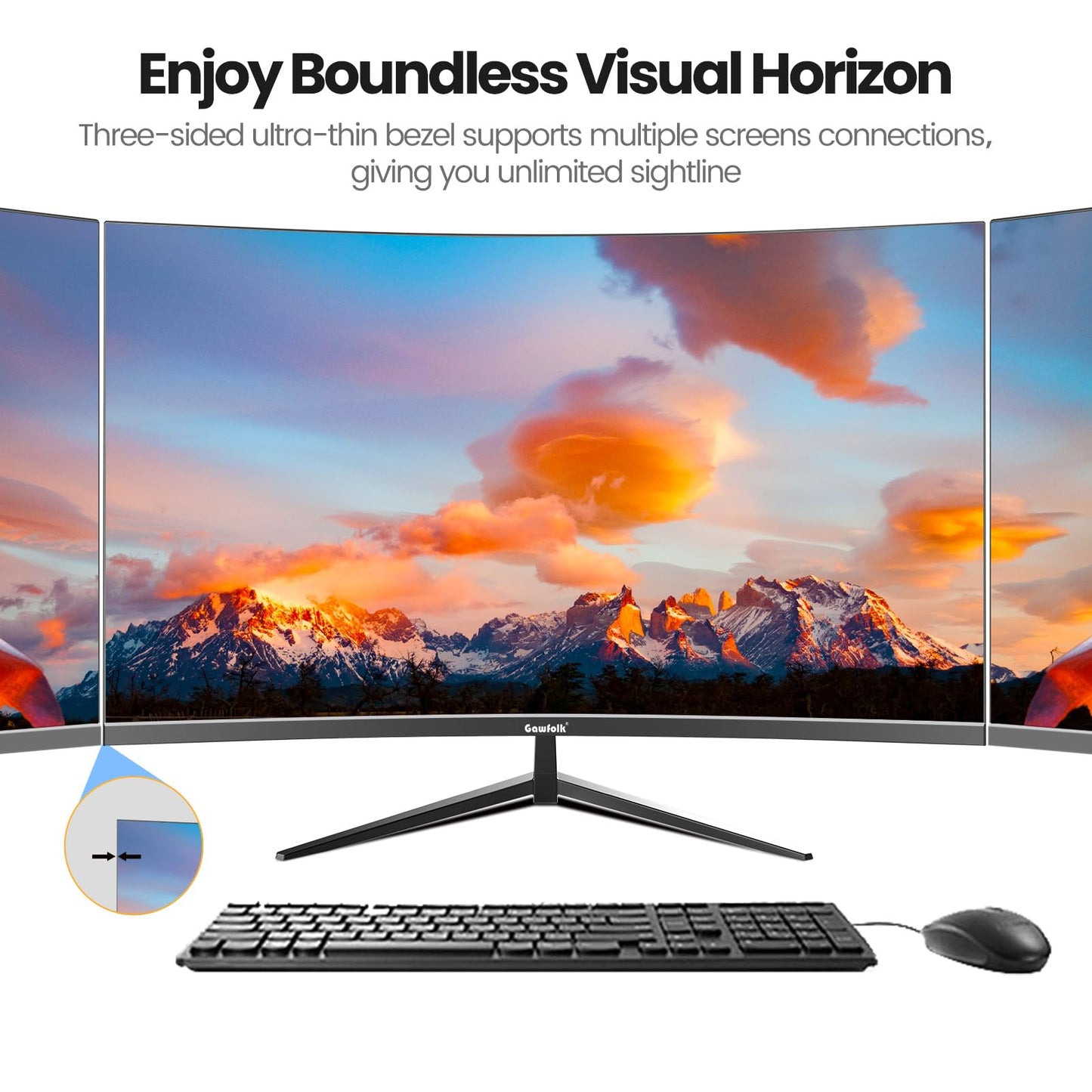Gawfolk Curved Monitor 32 Pouces 75Hz, 1500R Gaming PC Screen QHD (2560 x 1440p), écran d'ordinateur sans Cadre avec FreeSync et Eye Care Technologie, supporte VESA