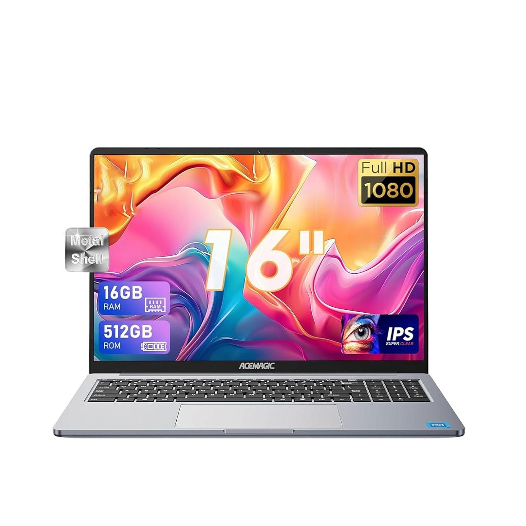 ACEMAGIC 16 Inch Laptop 16GB RAM 512GB SSD 2TB Expansion Intel 4 Core N97(Up to 3.60GHz) Exceed N95/N5095, 1920*1200 FHD Metal Case Notebook PC(Grey)