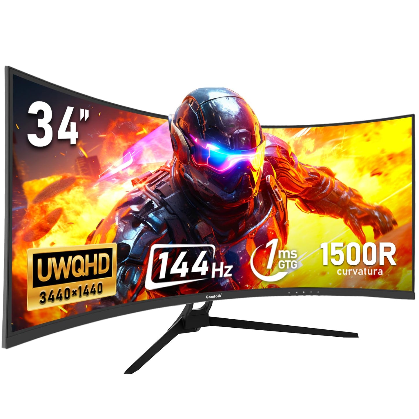 Gawfolk Curved Monitor 32 Pouces 75Hz, 1500R Gaming PC Screen QHD (2560 x 1440p), écran d'ordinateur sans Cadre avec FreeSync et Eye Care Technologie, supporte VESA