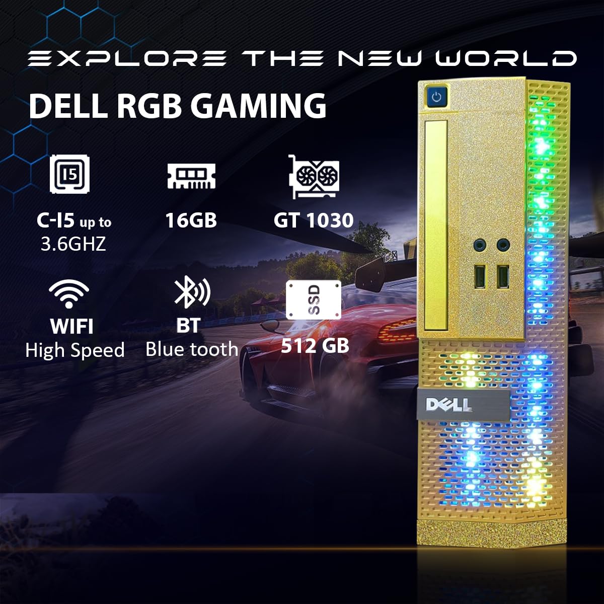 Dell PC Gamer Fixe,Ordinateur Gaming,Quad Core I5 jusqu'à 3.6GHz, GeForce GTX 1030 2Go GDDR5, RAM 16Go, SSD 512Go, WiFi 600 M, Bluetooth 5.0, W10P64 (Reconditionné)