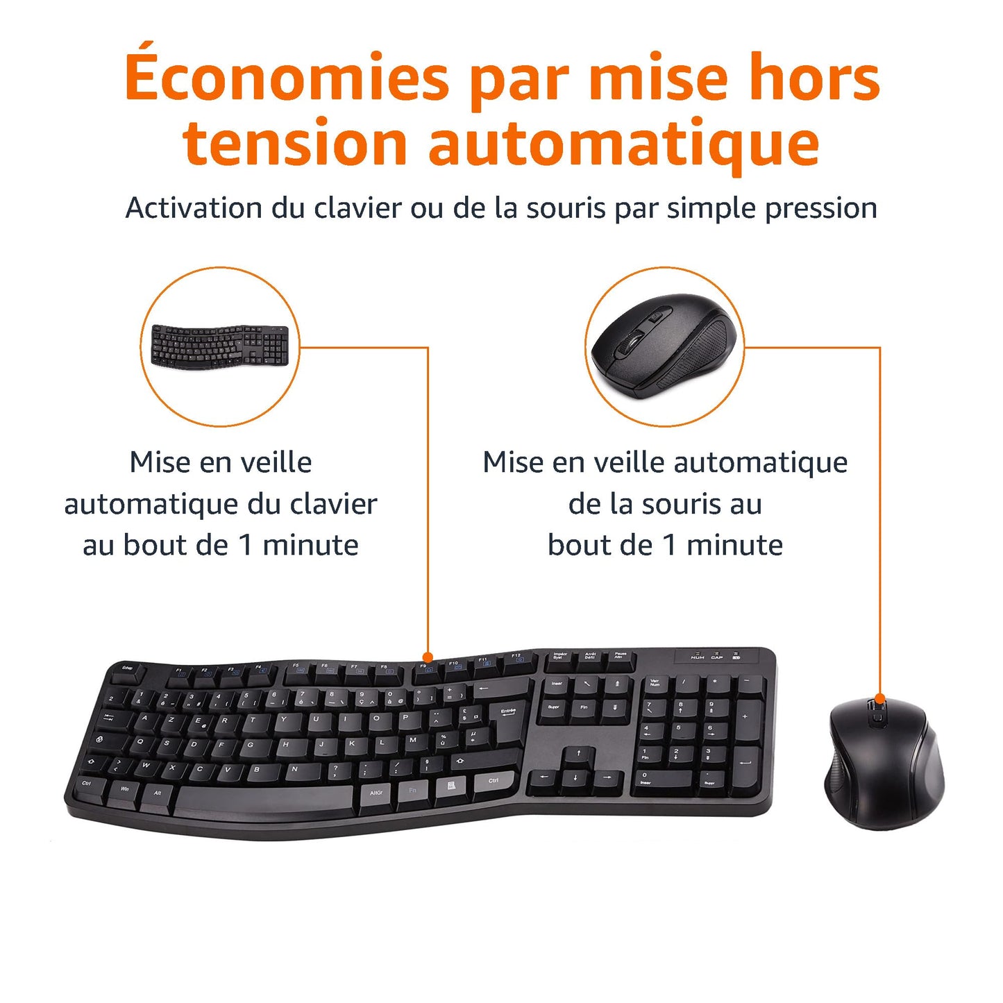 Conjunto ergonómico de teclado y ratón inalámbricos - disposición FR - negro