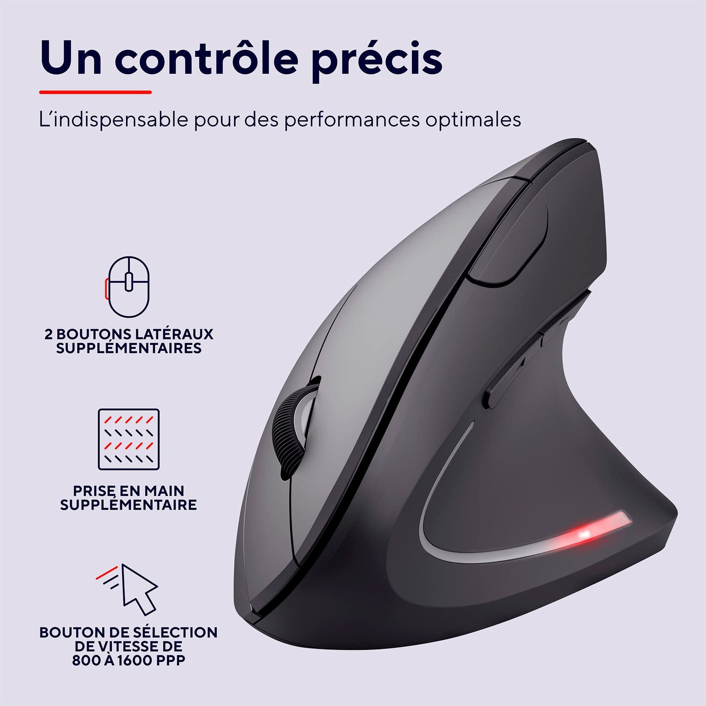 Ratón Inalámbrico, Ratón Vertical Ergonómico, 6 Botones, LED
