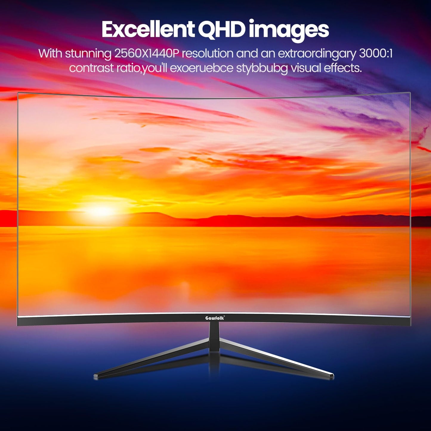 Gawfolk Curved Monitor 32 Pouces 75Hz, 1500R Gaming PC Screen QHD (2560 x 1440p), écran d'ordinateur sans Cadre avec FreeSync et Eye Care Technologie, supporte VESA