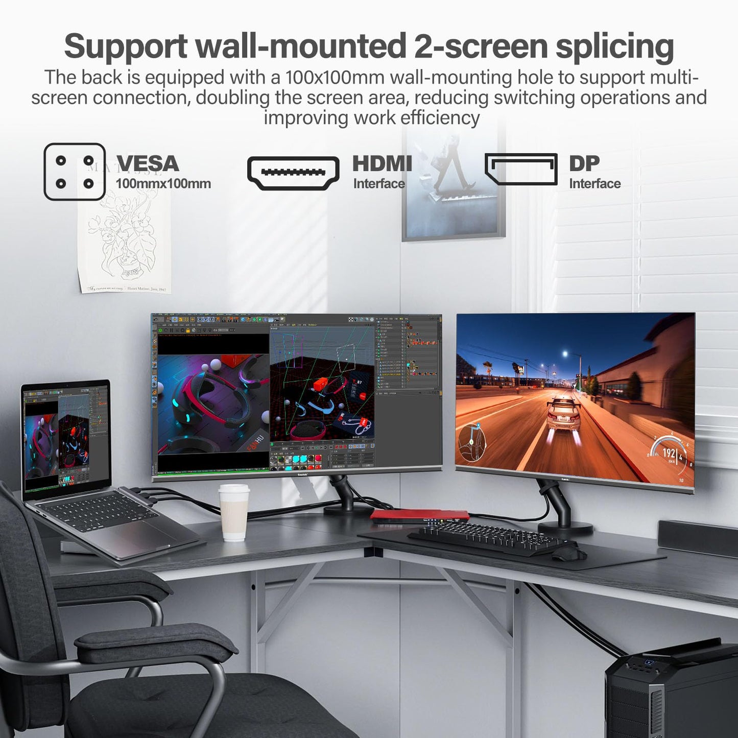 Gawfolk Curved Monitor 32 Pouces 75Hz, 1500R Gaming PC Screen QHD (2560 x 1440p), écran d'ordinateur sans Cadre avec FreeSync et Eye Care Technologie, supporte VESA