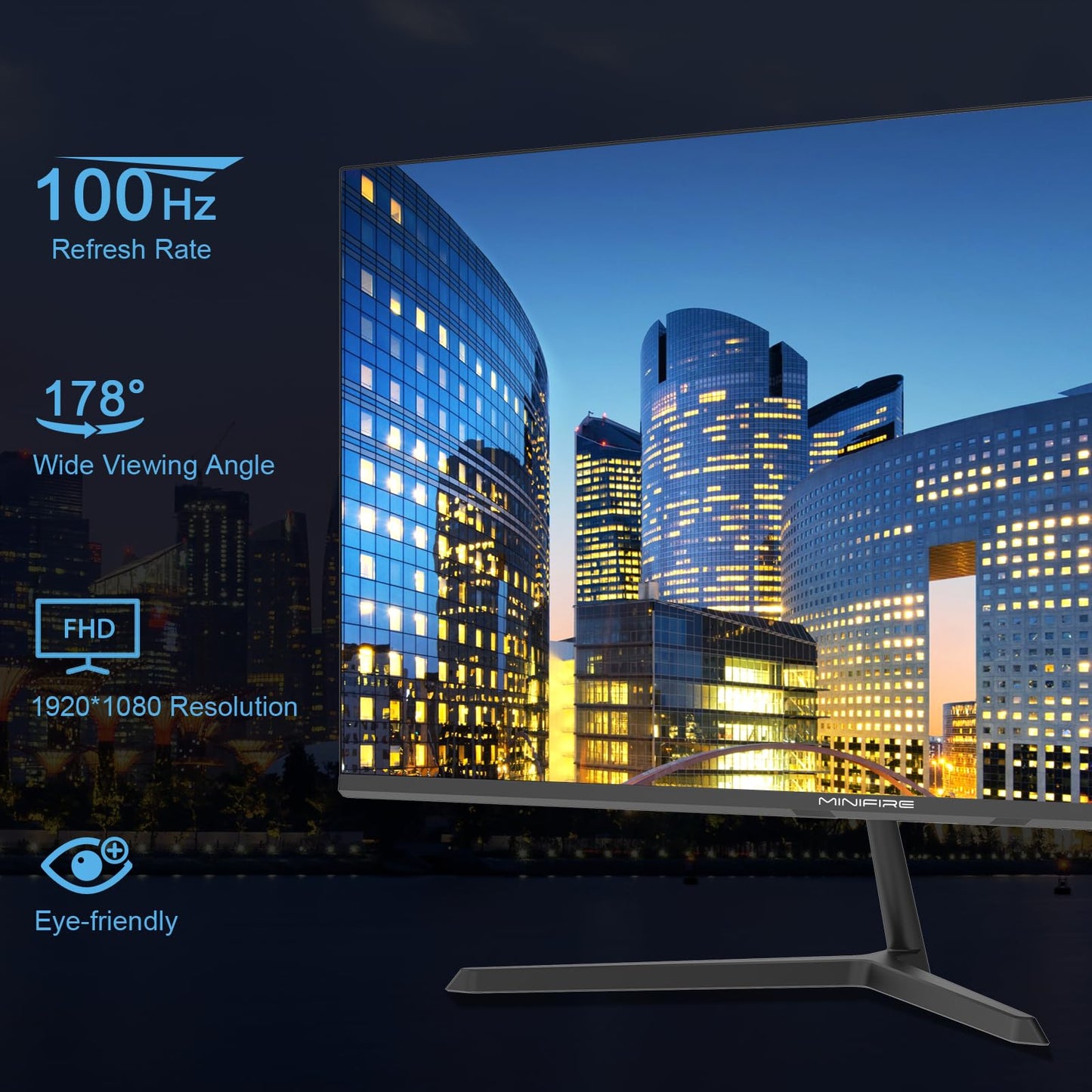 Minifire Écran PC Gaming 22 Pouces FHD (1920 x 1080), IPS, 75Hz, VGA et HDMI