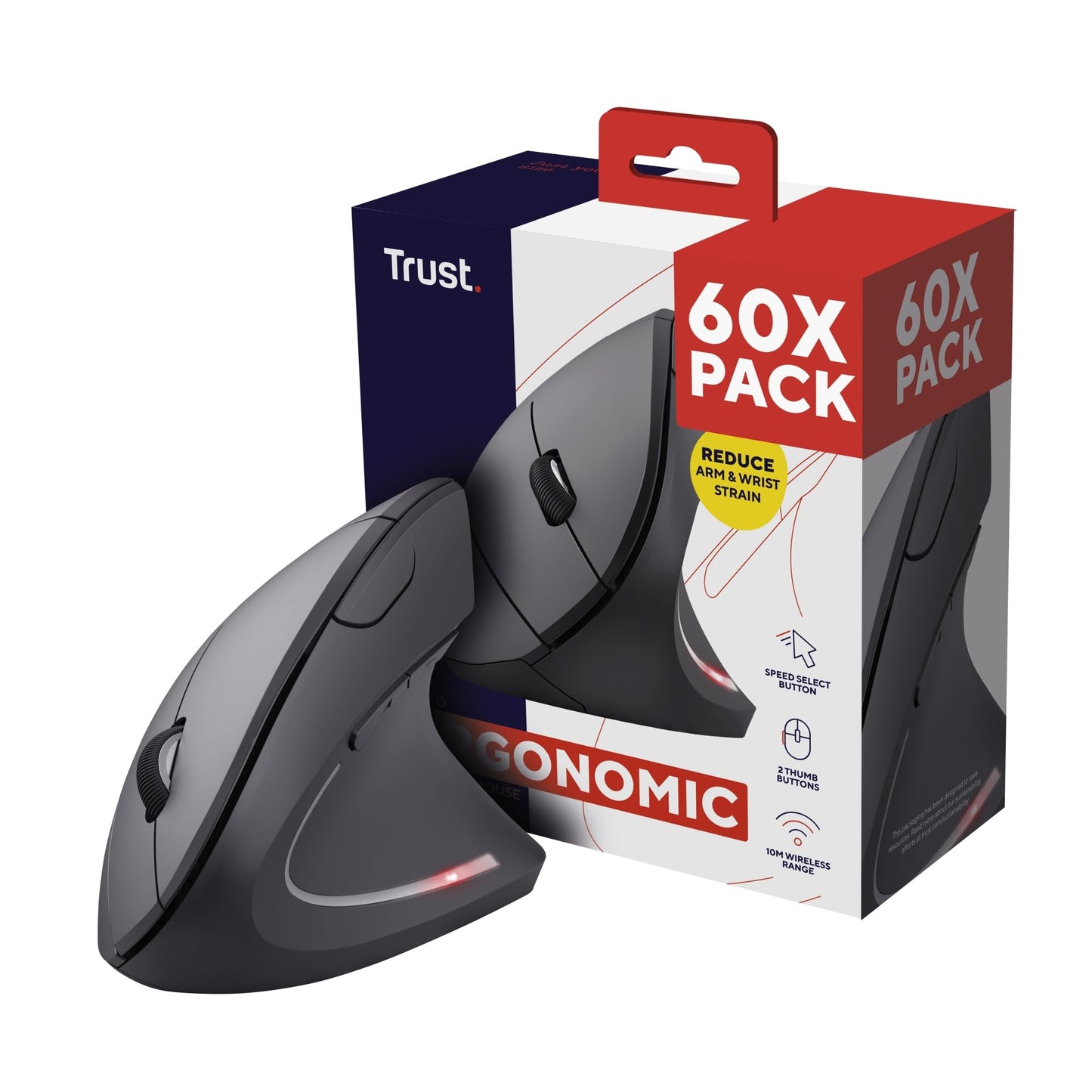 Ratón Inalámbrico, Ratón Vertical Ergonómico, 6 Botones, LED