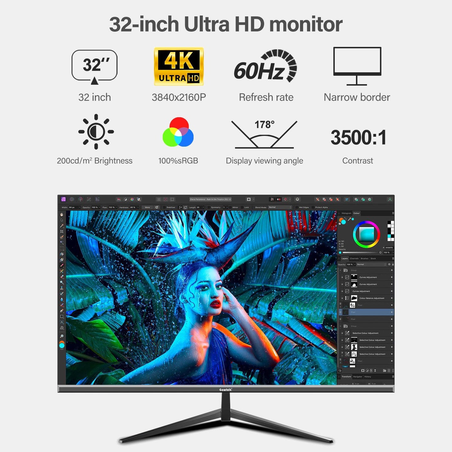 Gawfolk Curved Monitor 32 Pouces 75Hz, 1500R Gaming PC Screen QHD (2560 x 1440p), écran d'ordinateur sans Cadre avec FreeSync et Eye Care Technologie, supporte VESA