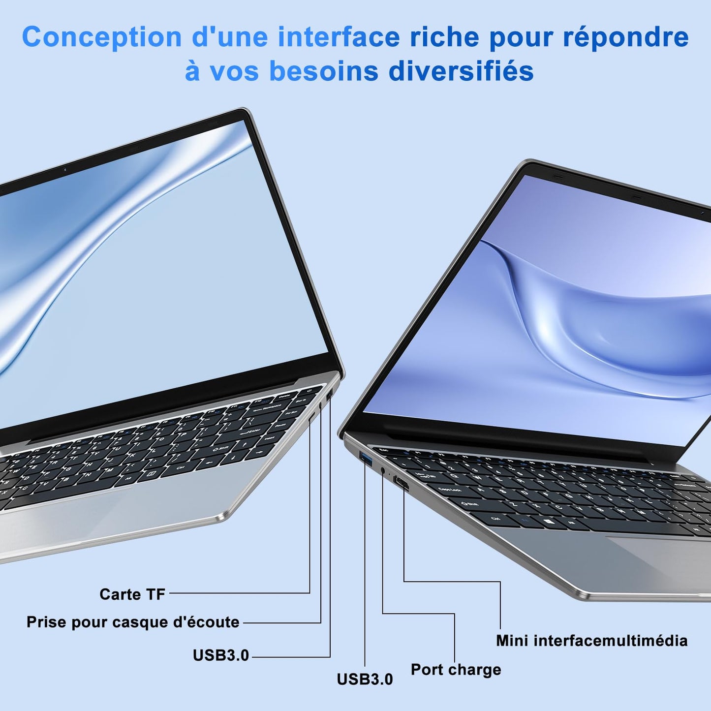 NOTODD Laptop,6GB RAM+256GB SSD Support 1TB Expansion Celeron N4020 Win11 Notebook PC 14 Inch 2.4+5G WiFi Mini HDMI USB BT4.2 Wireless Mouse & AZERTY Membrane-Silver