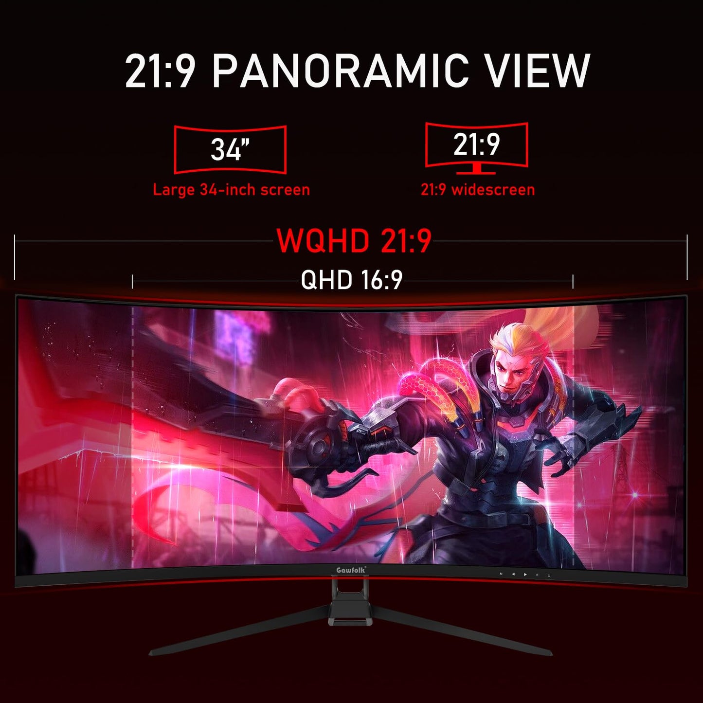 Gawfolk Curved Monitor 32 Pouces 75Hz, 1500R Gaming PC Screen QHD (2560 x 1440p), écran d'ordinateur sans Cadre avec FreeSync et Eye Care Technologie, supporte VESA