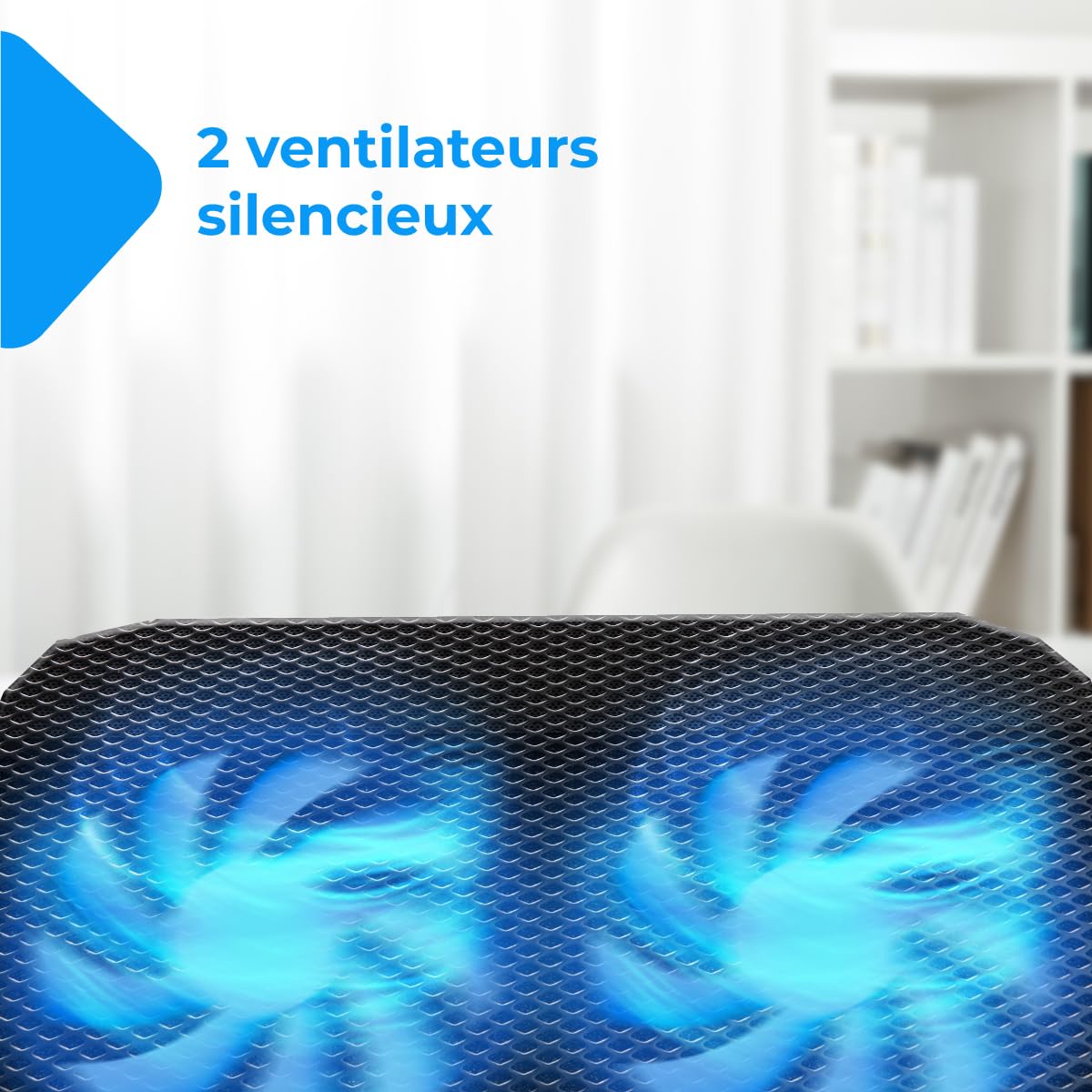 NK Base de Refroidissement Portable – Ventilateur Ordinateur Portable de 12 à 17" avec Support réglable 5 hauteurs, 2 Ventilateurs Silencieux, 2 Ports USB, Refroidissement Rapide, lumière LED Bleue