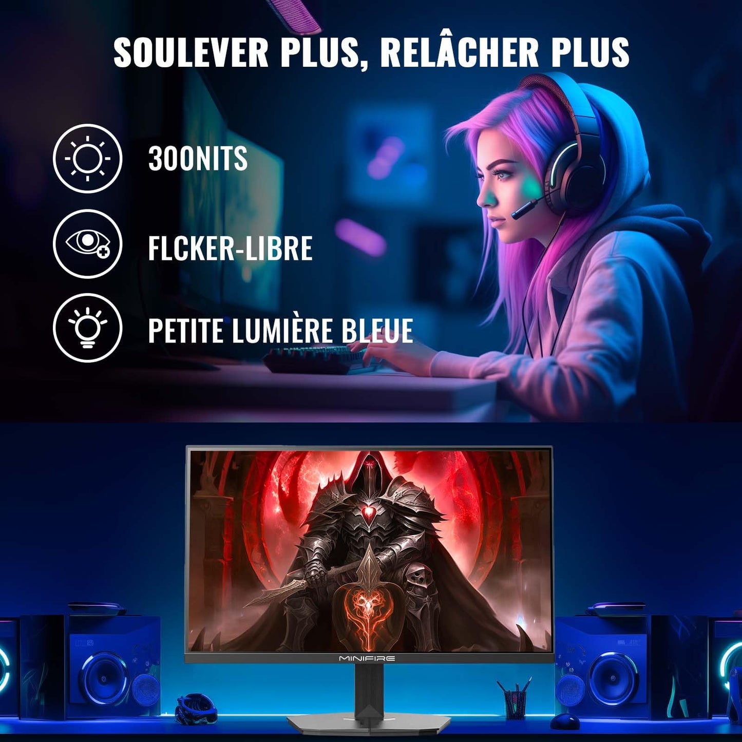 Minifire Écran PC Gaming 22 Pouces FHD (1920 x 1080), IPS, 75Hz, VGA et HDMI