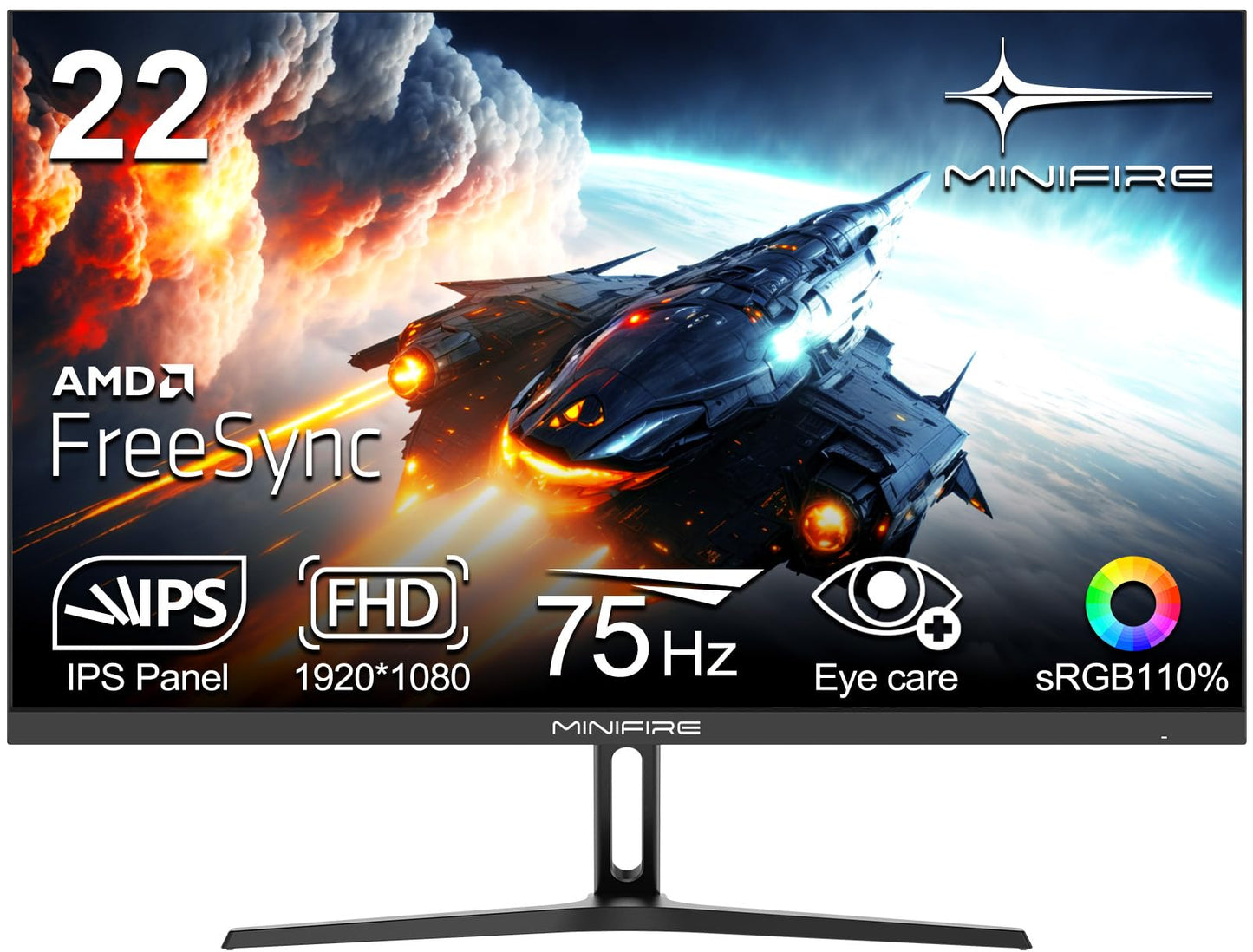 Minifire Écran PC Gaming 22 Pouces FHD (1920 x 1080), IPS, 75Hz, VGA et HDMI