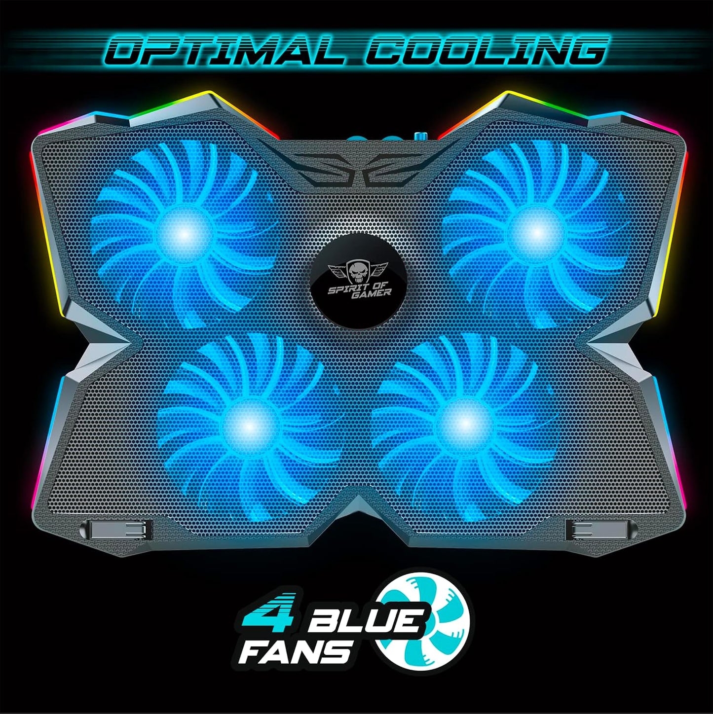 Spirit Of Gamer, 10" to 17" Laptop Cooler, 4 Quiet Fans, Compatible with PS5, PS4, Xbox & PC, RGB Backlit Cooling Pad, Ventilated Laptop Stand