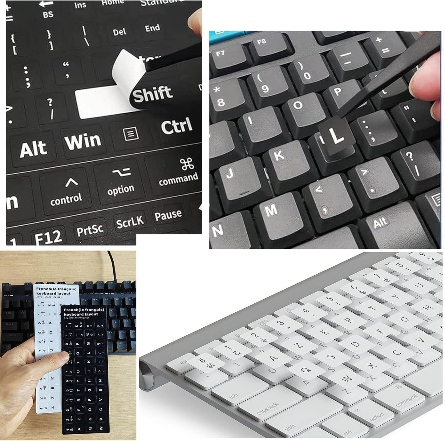 6 pegatinas de PVC para teclado francés Azerty (3 negras y 3 blancas)