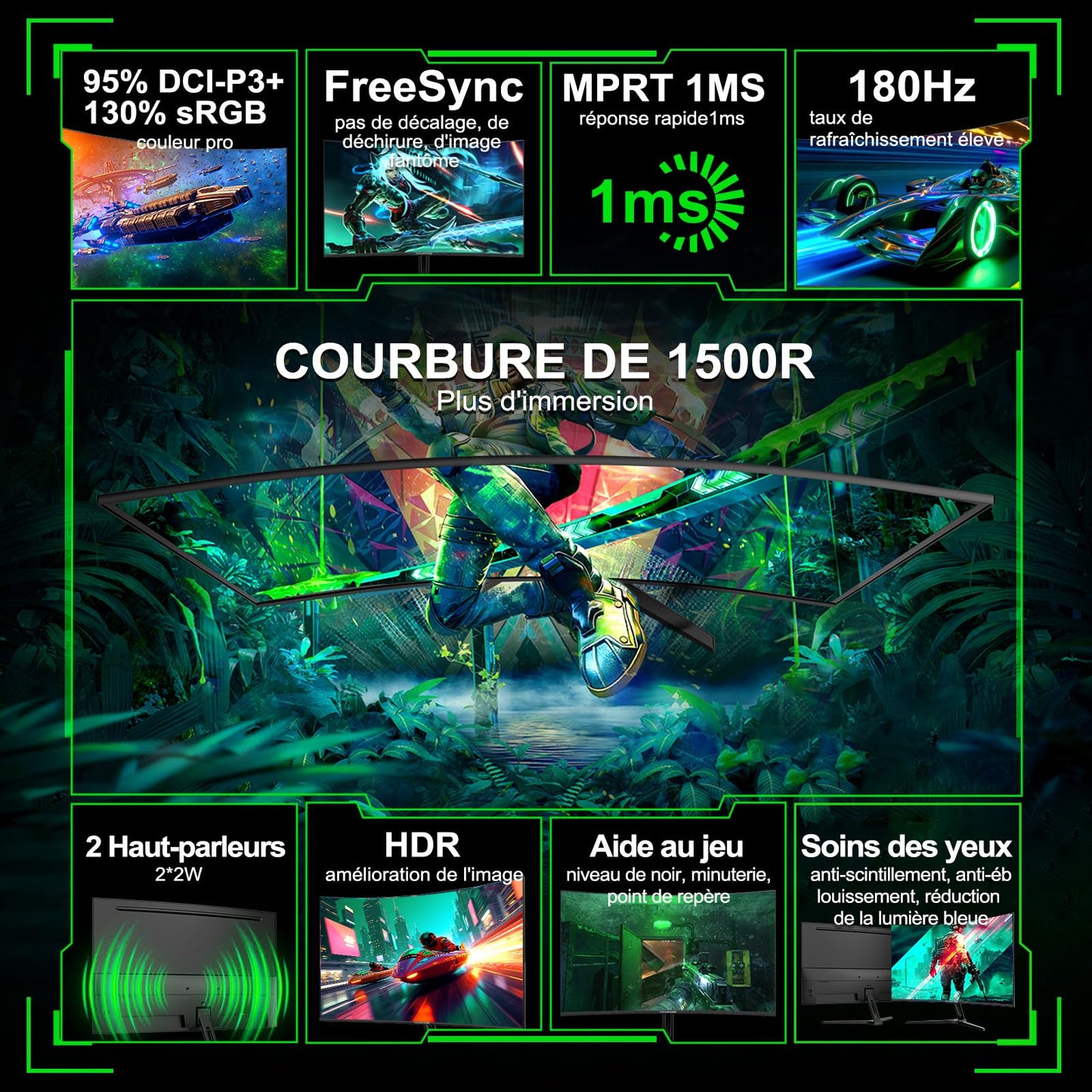 Monitor de PC Minifire de 24 pulgadas y 100 Hz, IPS, pantalla de PC FHD 1080P, altavoces incorporados
