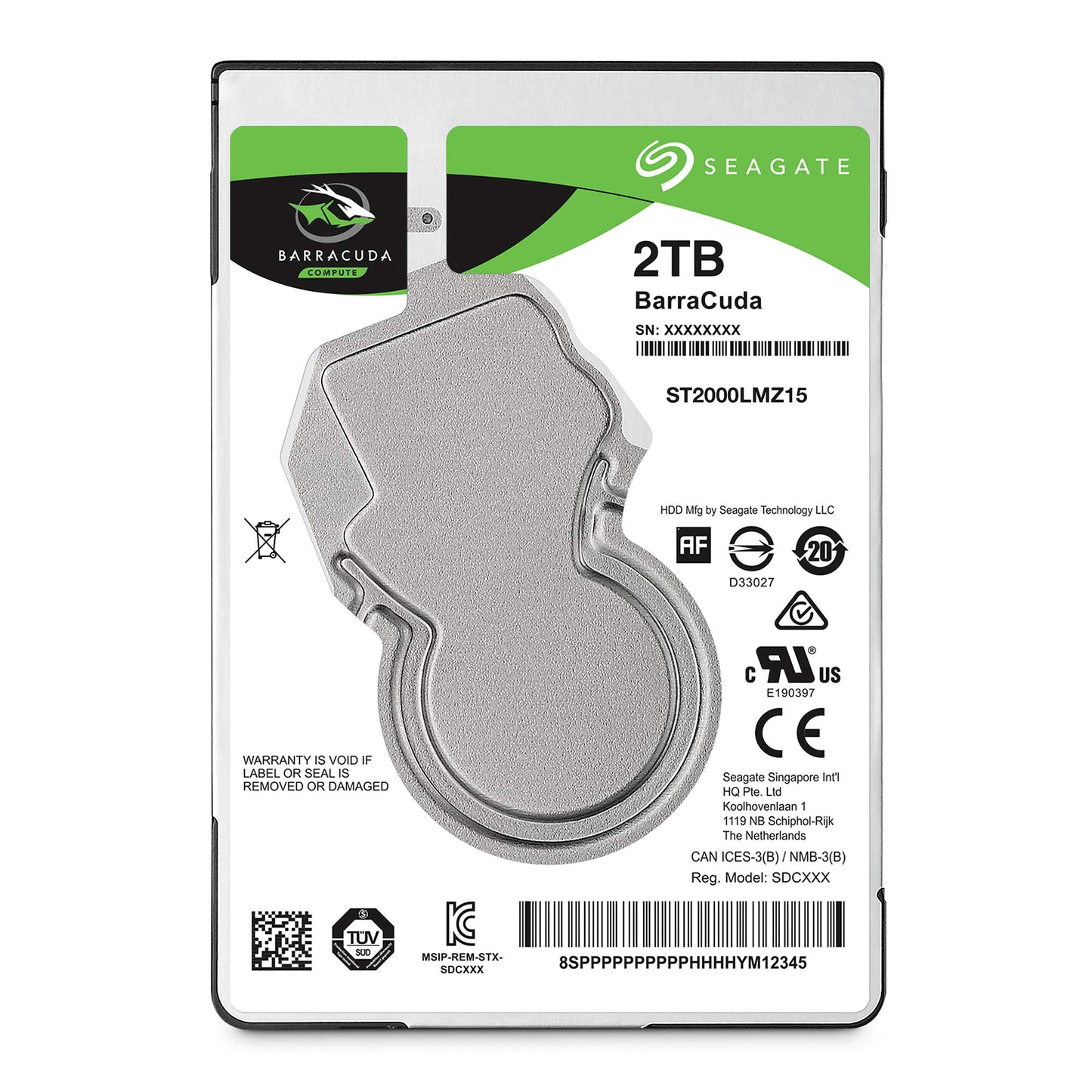 Seagate BarraCuda, 2 To, Disque dur interne HDD – 3,5" SATA 6 Gbit/s 7 200 tr/min, 256 Mo de mémoire cache, pour PC de bureau , Ouverture facile (ST2000DMZ08)