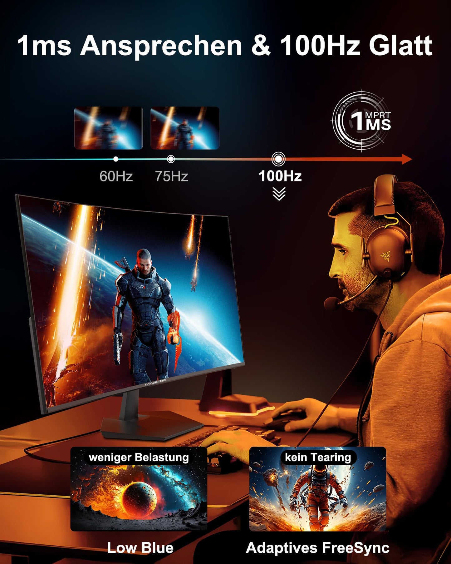 Monitor de PC Minifire de 24 pulgadas y 100 Hz, IPS, pantalla de PC FHD 1080P, altavoces incorporados