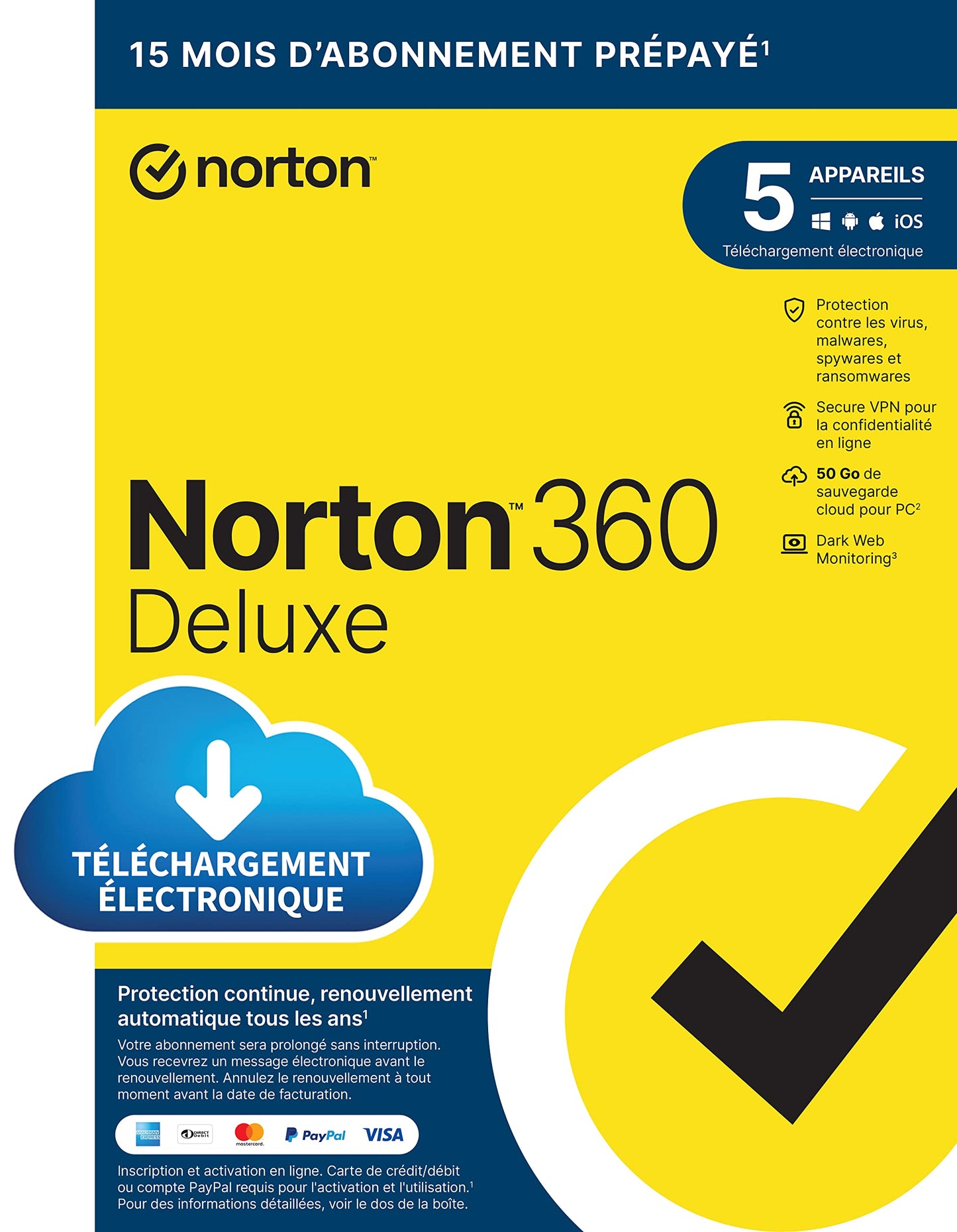 Norton 360 Deluxe 2025 |5 appareils | 12 mois |Téléchargement
