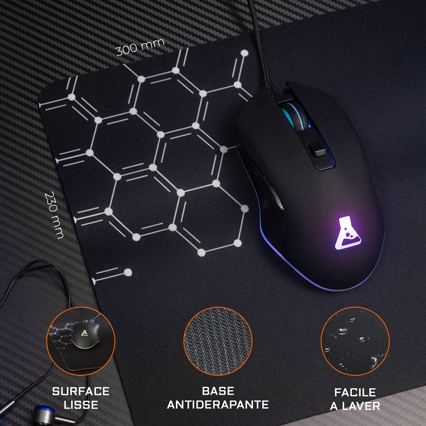 The G-Lab - Helium Combo - Set Gaming 4 en 1 - Teclado Gamer Retroiluminado Azerty, Ratón Gamer 3200 Dpi, Alfombrilla Antideslizante - 6 Teclas Anti-Ghosting - Pack Pc Ps4 Xbox One