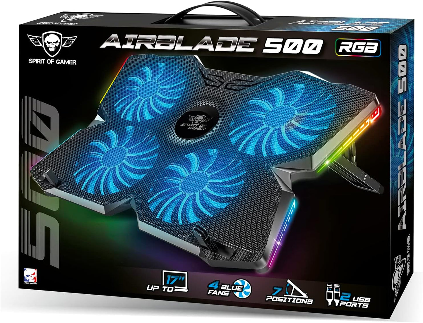 Spirit Of Gamer, 10" to 17" Laptop Cooler, 4 Quiet Fans, Compatible with PS5, PS4, Xbox & PC, RGB Backlit Cooling Pad, Ventilated Laptop Stand