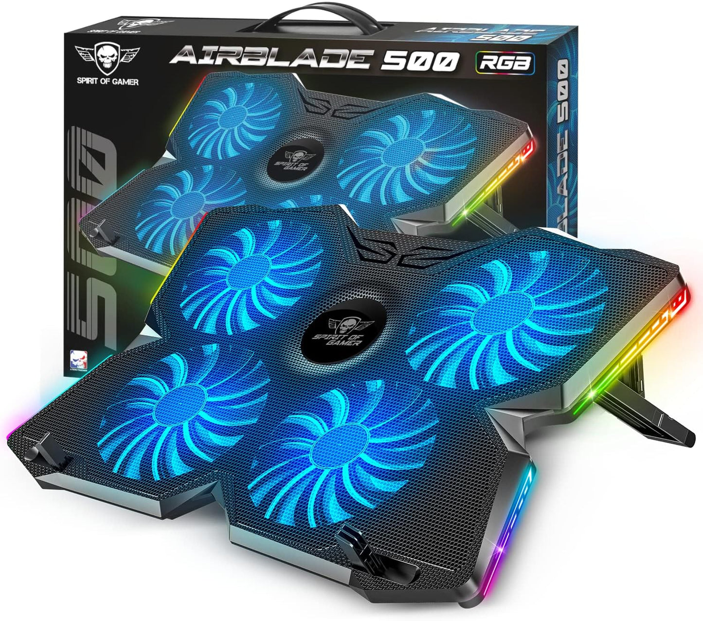 Spirit Of Gamer, 10" to 17" Laptop Cooler, 4 Quiet Fans, Compatible with PS5, PS4, Xbox & PC, RGB Backlit Cooling Pad, Ventilated Laptop Stand