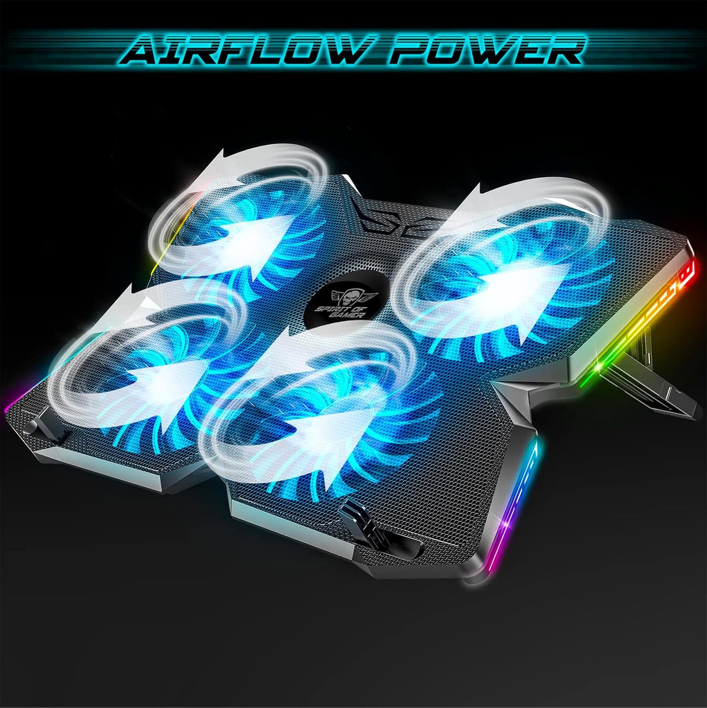 Spirit Of Gamer, 10" to 17" Laptop Cooler, 4 Quiet Fans, Compatible with PS5, PS4, Xbox & PC, RGB Backlit Cooling Pad, Ventilated Laptop Stand