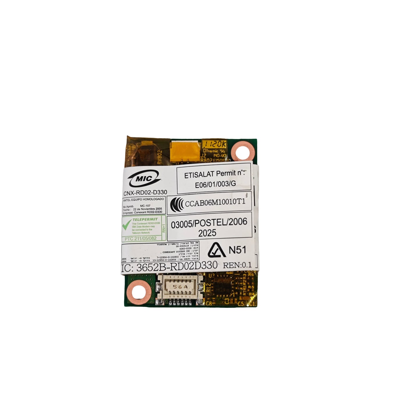 Carte modem RTC 56K Conexant RD02-D330 Mini-PCI – FRU 60Y3207 (Reconditionné)