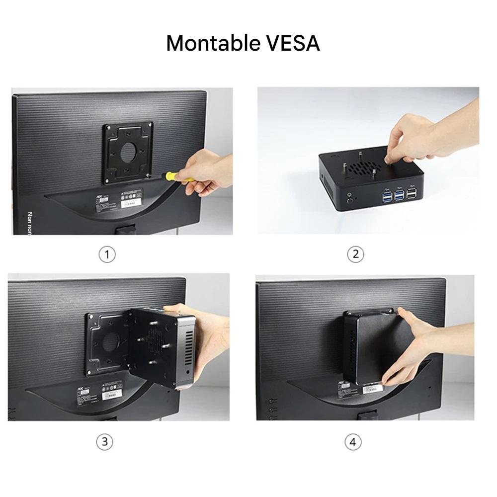 Mini PC Tolibek X30G monté derrière un écran via support VESA