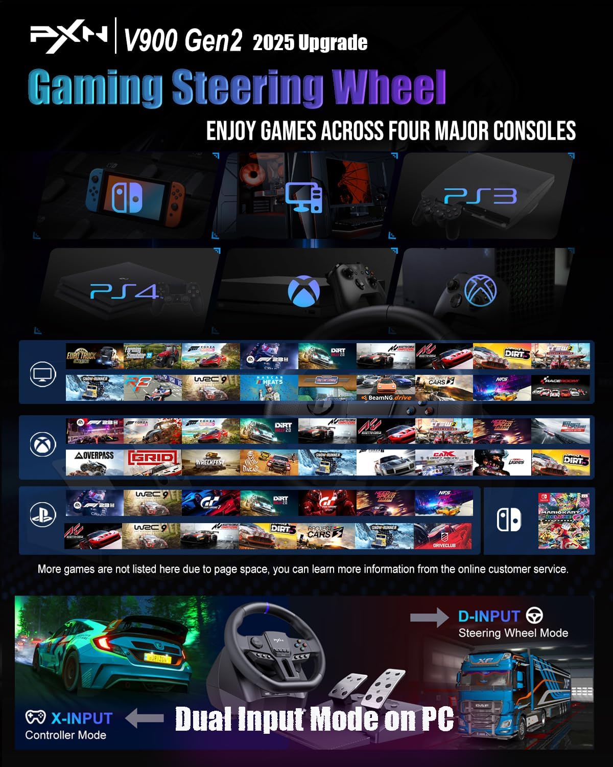 PXN V900 Gen2 – Volant de Course 270°/900° avec Pédales Hall, Vibration, RGB, USB 16 bits – PC, Xbox, PS4, PS3, Switch - Accessoires gaming | DR CLICK Informatique